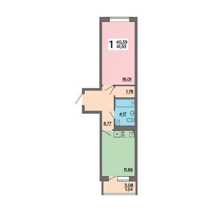 Продажа 1-комнатной квартиры 41,9 м², 17/18 этаж