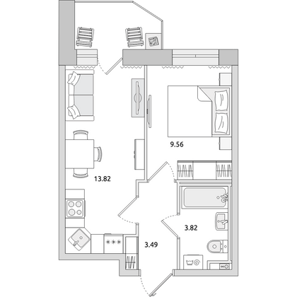 Продажа 1-комнатной квартиры 34,5 м², 4/24 этаж