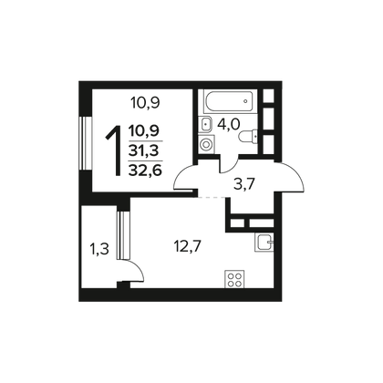 32,6 м², 1-комн. квартира, 8/9 этаж