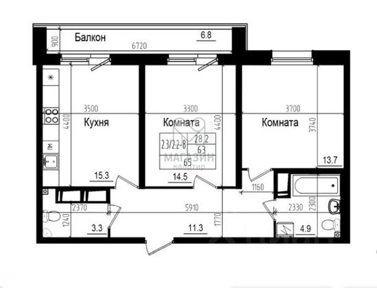 Продажа 2-комнатной квартиры 65 м², 5/23 этаж