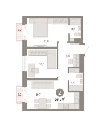 Продажа 2-комнатной квартиры 58,5 м², 20/31 этаж