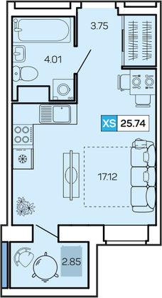 25,7 м², студия, 9/9 этаж