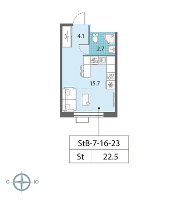 Продажа квартиры-студии 22,5 м², 23/23 этаж