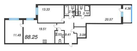 Продажа 3-комнатной квартиры 90 м², 7/12 этаж