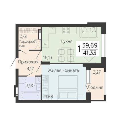 Продажа 1-комнатной квартиры 41,3 м², 13/14 этаж