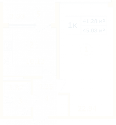 Продажа 1-комнатной квартиры 45,1 м², 3/12 этаж