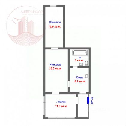 Продажа 2-комнатной квартиры 53,7 м², 1/2 этаж