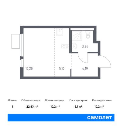 22,8 м², студия, 15/17 этаж