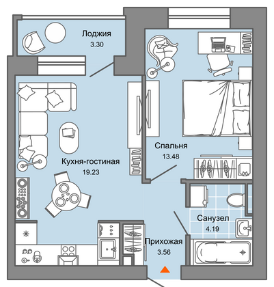 Продажа 1-комнатной квартиры 42 м², 3/6 этаж