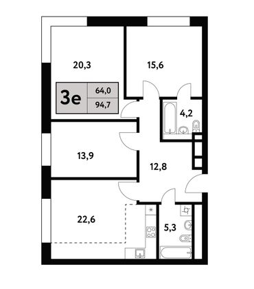 94,7 м², 4-комн. квартира, 25/35 этаж