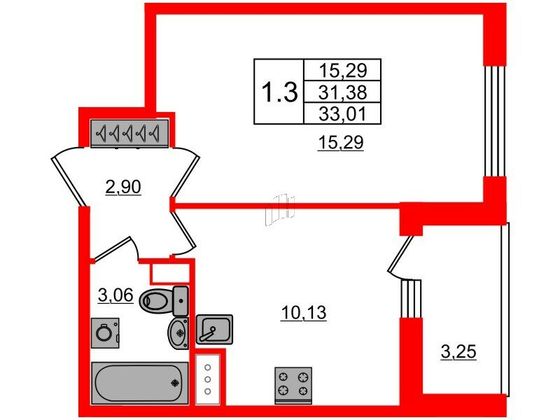 Продажа 1-комнатной квартиры 31,4 м², 20/23 этаж