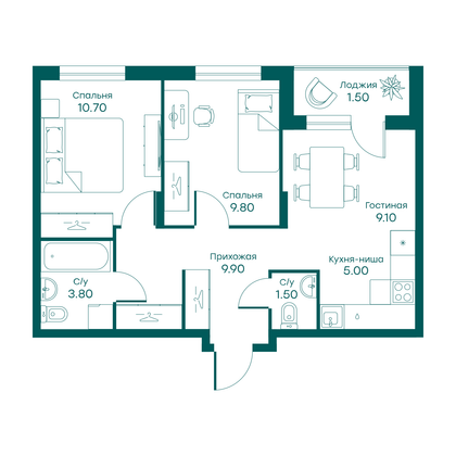 51,3 м², 3-комн. квартира, 3/6 этаж