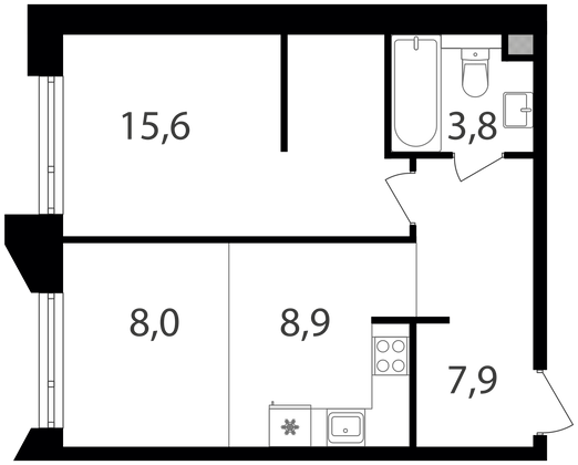 Продажа 1-комнатной квартиры 44,2 м², 3/19 этаж