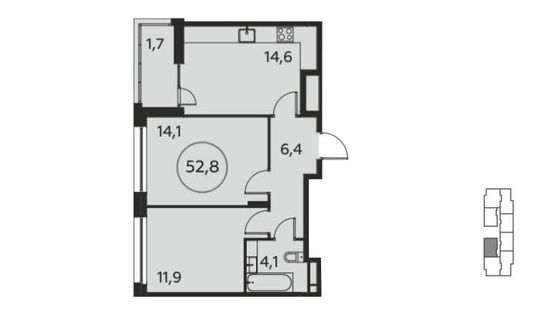 Продажа квартиры-студии 52,7 м², 14/14 этаж