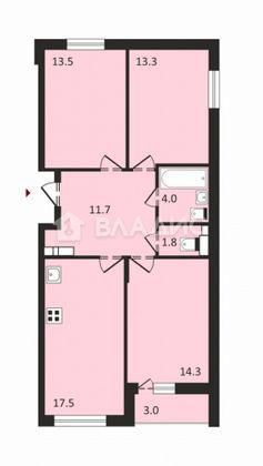 Продажа 3-комнатной квартиры 76,5 м², 13/18 этаж