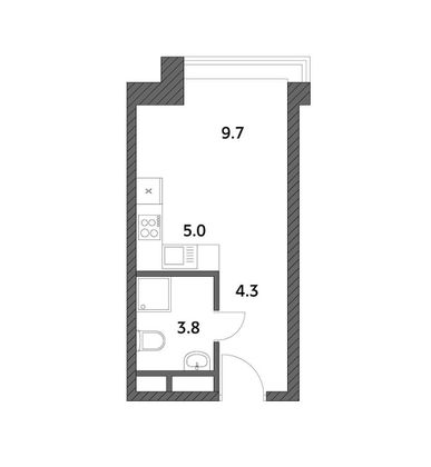 Продажа квартиры-студии 22,8 м², 16/19 этаж