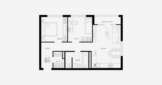 Продажа 2-комнатной квартиры 58,5 м², 10/24 этаж