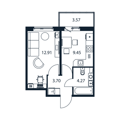 Продажа 1-комнатной квартиры 31,4 м², 1/12 этаж