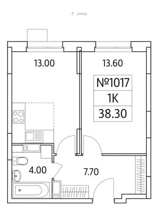 Продажа 1-комнатной квартиры 38,3 м², 9/25 этаж