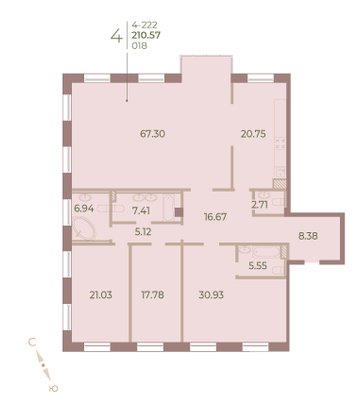 Продажа 4-комнатной квартиры 210,6 м², 2/7 этаж