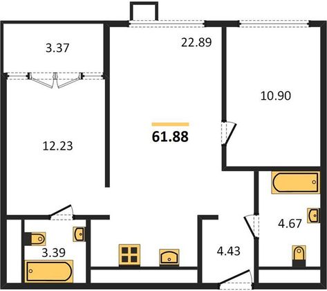 Продажа 2-комнатной квартиры 61,9 м², 4/20 этаж