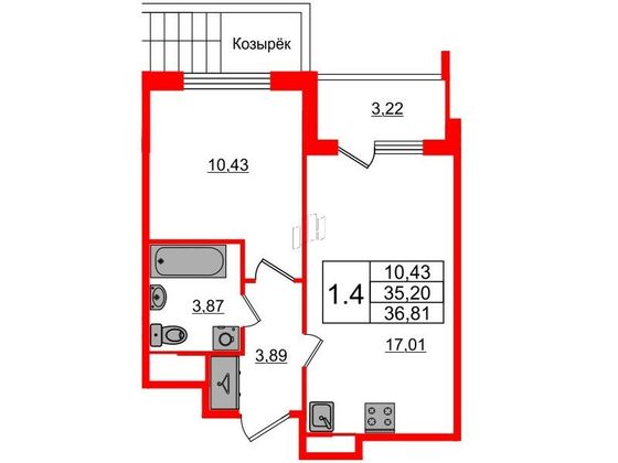 Продажа 1-комнатной квартиры 35,2 м², 1/4 этаж