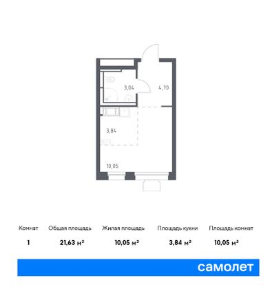 21,6 м², студия, 15/17 этаж