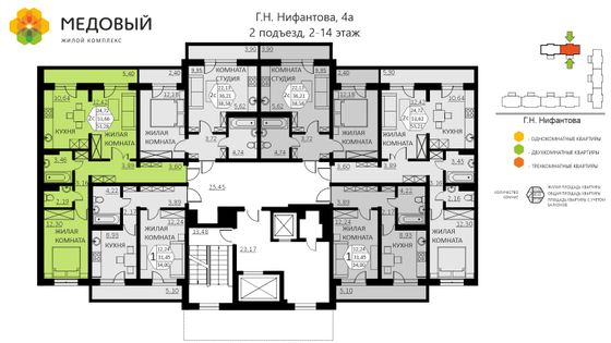 Продажа 2-комнатной квартиры 53,3 м², 9/14 этаж