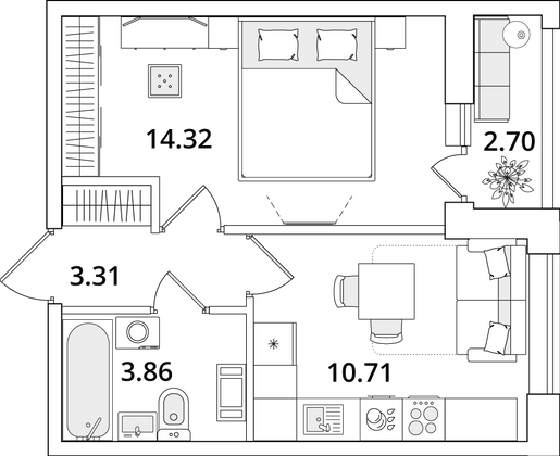 33,5 м², 1-комн. квартира, 12/16 этаж