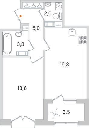 Продажа 1-комнатной квартиры 42,2 м², 3/4 этаж