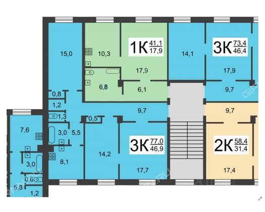 Продажа 1-комнатной квартиры 41,1 м², 3/4 этаж