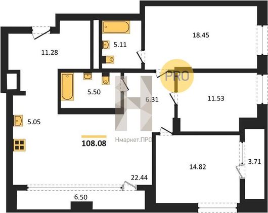 Продажа 3-комнатной квартиры 105,1 м², 6/14 этаж
