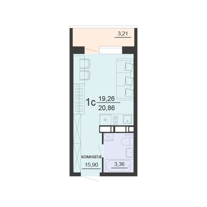 Продажа 1-комнатной квартиры 20,9 м², 2/20 этаж