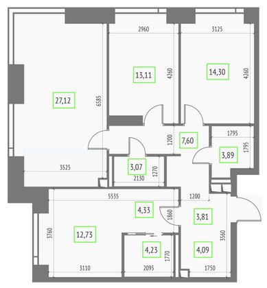 Продажа 3-комнатной квартиры 98,3 м², 22/57 этаж