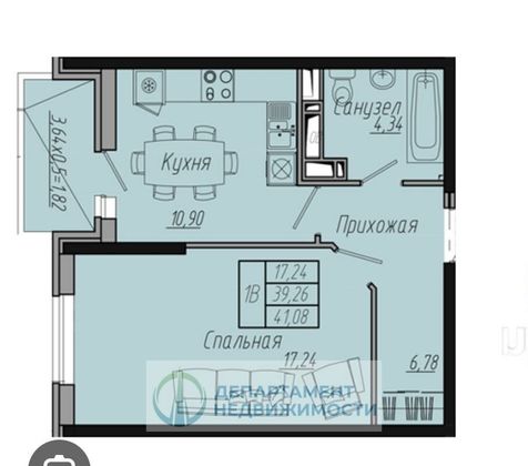 Продажа 1-комнатной квартиры 44,3 м², 6/20 этаж