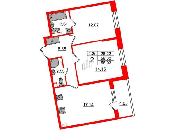 Продажа 2-комнатной квартиры 56 м², 5/5 этаж