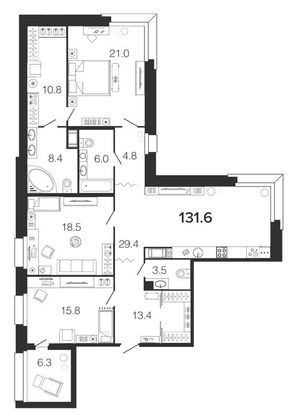 Продажа 4-комнатной квартиры 131,5 м², 6/9 этаж
