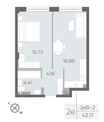 Продажа 1-комнатной квартиры 43,2 м², 4/8 этаж