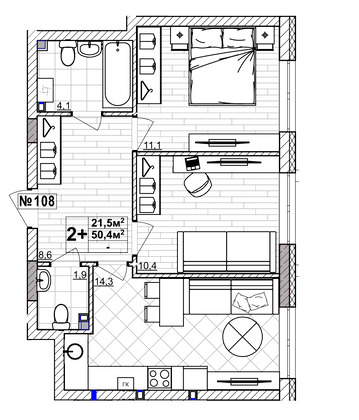 Продажа 2-комнатной квартиры 50,4 м², 1/4 этаж