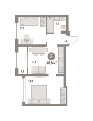 48,8 м², 2-комн. квартира, 7/9 этаж