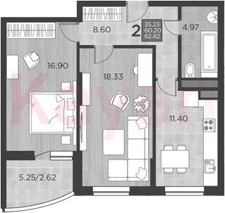 Продажа 2-комнатной квартиры 61,3 м², 17/17 этаж