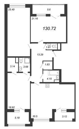130,7 м², 4-комн. квартира, 4/8 этаж