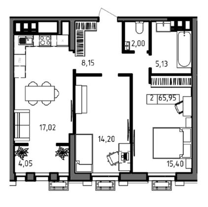 Продажа 2-комнатной квартиры 65,9 м², 13/23 этаж