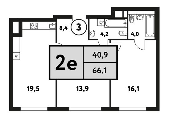 66,1 м², 3-комн. квартира, 2/8 этаж