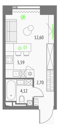 25 м², студия, 8/57 этаж