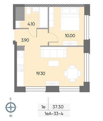 Продажа 1-комнатной квартиры 37,3 м², 4/30 этаж