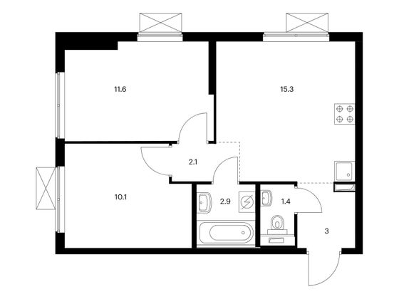 Продажа 2-комнатной квартиры 46,4 м², 27/33 этаж