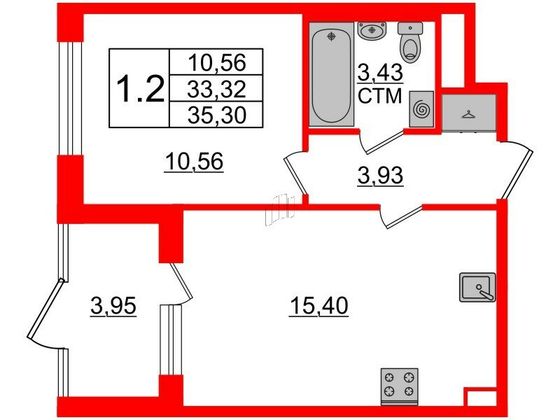 Продажа 1-комнатной квартиры 33,3 м², 1/4 этаж