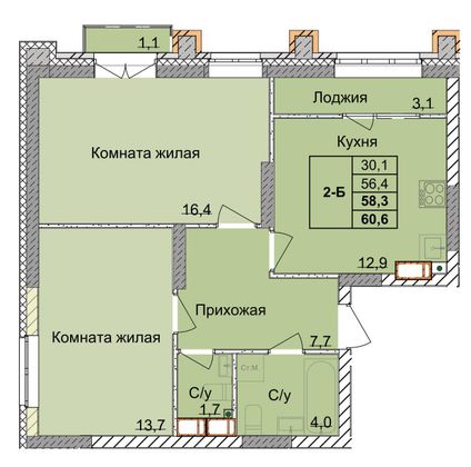 Продажа 2-комнатной квартиры 58,3 м², 8/18 этаж