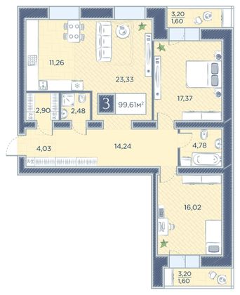Продажа 3-комнатной квартиры 99,6 м², 6/16 этаж